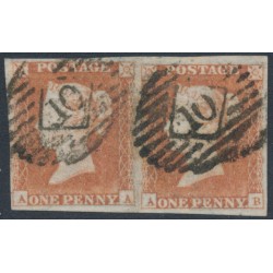 GREAT BRITAIN - 1851 1d red-brown QV, plate 116, AA+AB pair, used – SG # 8