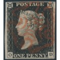 GREAT BRITAIN - 1840 1d black QV (penny black), plate 2, check letters OD, used – SG # 2 (AS14)