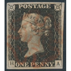 GREAT BRITAIN - 1840 1d grey-black QV (penny black), plate 3, check letters HA, used – SG # 3 (AS21)