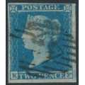 GREAT BRITAIN - 1841 2d blue QV, imperf., plate 3, check letters KF, used – SG # 14