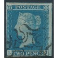 GREAT BRITAIN - 1841 2d blue QV, imperf., plate 3, '1' Maltese Cross cancel – SG # 14va