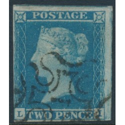GREAT BRITAIN - 1841 2d blue QV, imperf., plate 3, '1' Maltese Cross cancel – SG # 14va