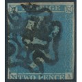 GREAT BRITAIN - 1841 2d blue QV, imperf., plate 3, '6' Maltese Cross cancel – SG # 14vf