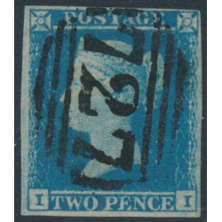 GREAT BRITAIN - 1849 2d blue QV, imperf., plate 4, check letters II, used – SG # 14