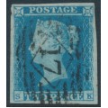 GREAT BRITAIN - 1849 2d blue QV, imperf., plate 4, check letters SK, used – SG # 14