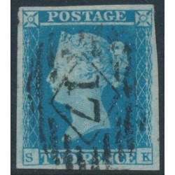 GREAT BRITAIN - 1849 2d blue QV, imperf., plate 4, check letters SK, used – SG # 14