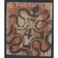 GREAT BRITAIN - 1843 1d red-brown QV, plate 34, '4' Maltese Cross cancel – SG # 8ud