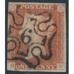 GREAT BRITAIN - 1843 1d red-brown QV, plate 40, '6' Maltese Cross cancel – SG # 8uf