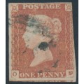 GREAT BRITAIN - 1848 1d red-brown QV, plate 80, check letters OD, used – SG # 8