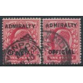 GREAT BRITAIN - 1903 1d scarlet KEVII o/p ADMIRALTY OFFICE, used – SG # O102+O108