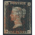 GREAT BRITAIN - 1840 1d black QV (penny black), plate 6, check letters RC, used – SG # 2 (AS41)