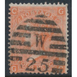 GREAT BRITAIN - 1865 4d red QV, inverted Garter watermark, plate 11, used – SG # 94Wi