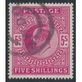 GREAT BRITAIN - 1902 5/- deep bright carmine KEVII, used – SG # 264