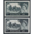 GREAT BRITAIN - 1959 £1 black Windsor Castle, DLR & BW printings, MNH – SG # 598+598a
