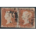 GREAT BRITAIN - 1845 1d red-brown QV, plate 61, SH+SI pair, used – SG # 8