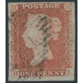 GREAT BRITAIN - 1847 1d red-brown QV, plate 77, check letters HL, used – SG # 8