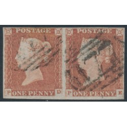 GREAT BRITAIN - 1848 1d red-brown QV, plate 81, PD+PE pair, used – SG # 8