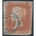 GREAT BRITAIN - 1850 1d red-brown QV, plate 106, check letters QD, blue cancel – SG # 8xb