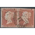 GREAT BRITAIN - 1852 1d red-brown QV, plate 152, AG+AH pair, used – SG # 8