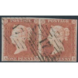 GREAT BRITAIN - 1852 1d red-brown QV, plate 152, AG+AH pair, used – SG # 8