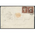 GREAT BRITAIN - 1841 1d red-brown QV x 2, plate 9, check letters MK+ML, on cover – SG # 7