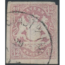 BAVARIA / BAYERN - 1867 12Kr pale brownish violet Coat of Arms, imperforate, used – Michel # 18