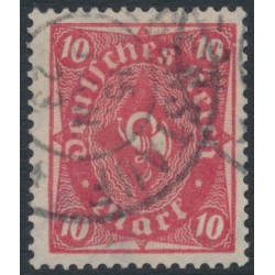 GERMANY - 1922 10Mk carmine-red/pink Posthorn, network watermark, used – Michel # 206