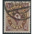 GERMANY - 1922 30Mk brown/yellow Posthorn, network watermark, geprüft, used – Michel # 208I