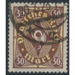 GERMANY - 1922 30Mk brown/yellow Posthorn, network watermark, used – Michel # 208I