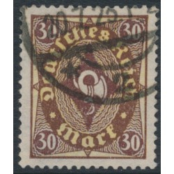 GERMANY - 1922 30Mk brown/yellow Posthorn, network watermark, used – Michel # 208P