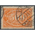 GERMANY - 1922 500Mk red-orange Numeral, network watermark, geprüft, used – Michel # 223