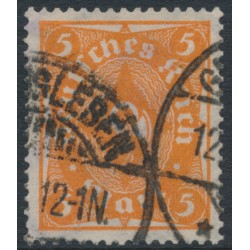 GERMANY - 1922 5Mk orange Posthorn, network watermark, geprüft, used – Michel # 227a