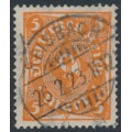 GERMANY - 1922 5Mk brown-orange Posthorn, network watermark, geprüft, used – Michel # 227b