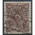 GERMANY - 1922 30Mk purple-brown Posthorn, network watermark, geprüft, used – Michel # 231b