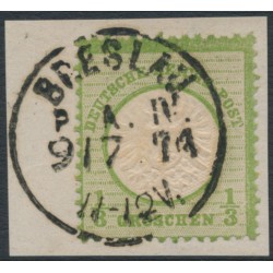 GERMANY - 1872 ⅓Gr yellowish green Large Shield, used – Michel # 17a