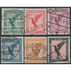 GERMANY - 1926 5pf to 1Mk Eagles airmail short set of 6, used – Michel # 378-382