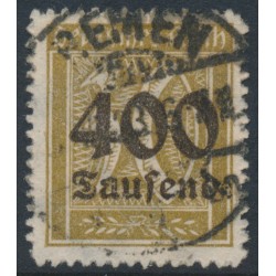 GERMANY - 1923 400Tausend on 30pf brown Numeral, rouletted, geprüft, used – Michel # 299