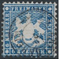 WÜRTTEMBERG - 1864 6Kr blue Coat of Arms, perf. 10, used – Michel # 27a