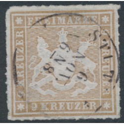 WÜRTTEMBERG - 1865 9Kr pale brown Coat of Arms, rouletted, used – Michel # 33b