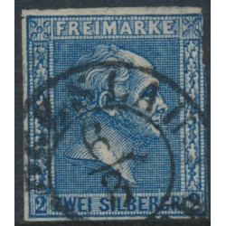 PREUßEN - 1858 2Sgr dark blue King Friedrich Wilhelm IV, imperforate, quadrille background, used – Michel # 11b