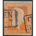 PREUßEN - 1859 ½Sgr red-orange King, imperf., quadrille background, used – Michel # 13a