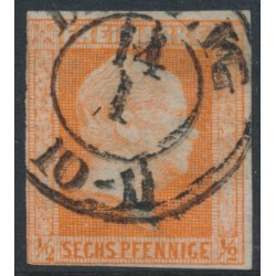 PREUßEN - 1859 ½Sgr brownish orange King Friedrich Wilhelm IV, imperforate, quadrille background, used – Michel # 13b
