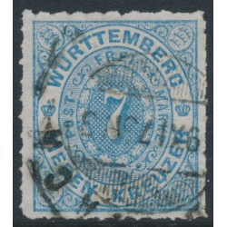 WÜRTTEMBERG - 1869 7Kr pale blue Numeral in Oval, rouletted, used – Michel # 39b