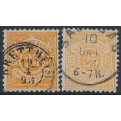 WÜRTTEMBERG - 1890 25pf deep orange & yellow-orange Numeral in Circle, used – Michel # 57a+57b