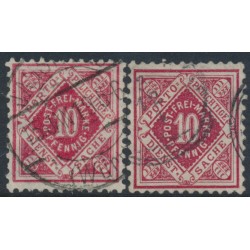 WÜRTTEMBERG - 1907-1909 10pf rose-red & carmine-red Numeral in Diamond Official, used – Michel # 115a+115b