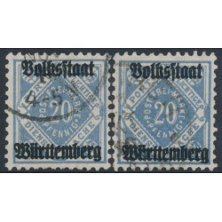 WÜRTTEMBERG - 1919 20pf blue & grey-ultramarine Numerals, Volkstaat Württemberg o/p, used – Michel # 140a+140b