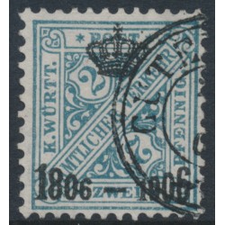 WÜRTTEMBERG - 1906 2pf deep turquoise-grey Numerals, Centenary overprint, used – Michel # 217