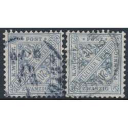 WÜRTTEMBERG - 1906 20pf grey-ultramarine & grey-turquoise Numerals in Shields Official, used – Michel # 231a+231b