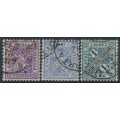 WÜRTTEMBERG - 1917 15pf violet, 20pf ultramarine & 1Mk deep blue-green Numerals, used – Michel # 252-254