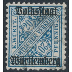WÜRTTEMBERG - 1919 20pf deep cobalt-blue Official, Volkstaat Württemberg o/p, used – Michel # 264c